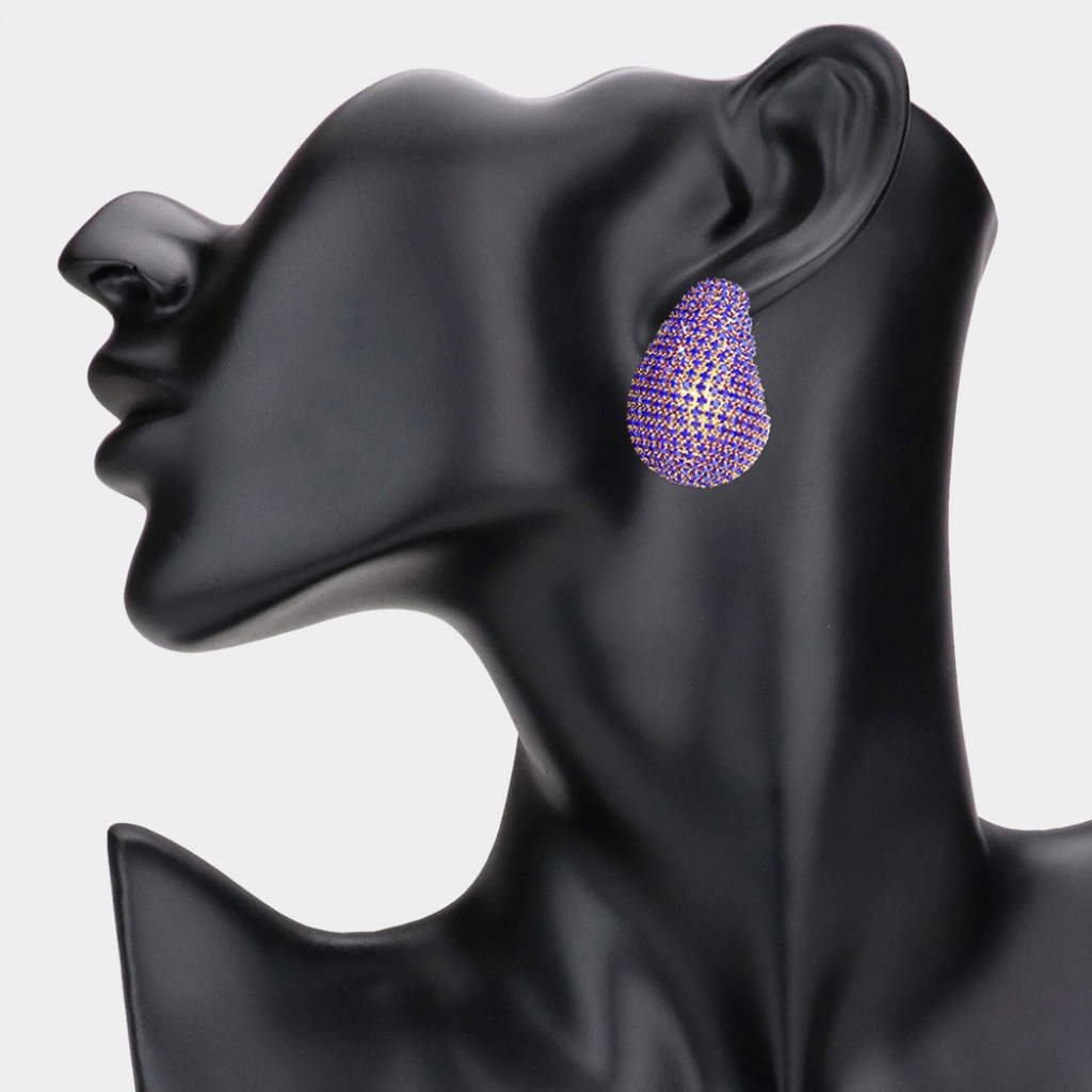 Sapphire Bling Rhinestone Stud Earrings Statement Accessories Teardrop Waterdrop